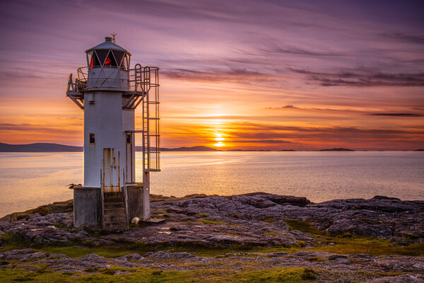Majestic Rhue Lighthouse at sunset Picture Board by John Frid