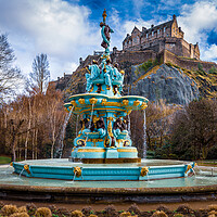 Buy canvas prints of Ross Fountain and Edinburgh Castle by John Frid