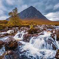 Buy canvas prints of Buachaille Etive Mor and River Coupall Waterfall by John Frid