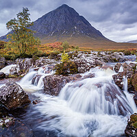 Buy canvas prints of River Coupall Waterfall and Buachaille Etive Mor by John Frid