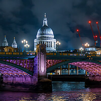 Buy canvas prints of Southwark Bridge and St Paul's Cathedral at Night by John Frid