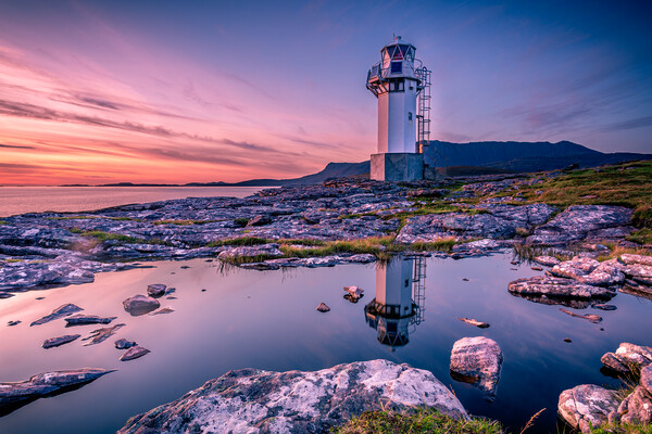 Rhue Lighthouse at Sunset - The Scottish Highlands Picture Board by John Frid