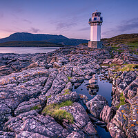 Buy canvas prints of Sunset at Rhue Lighthouse near Ullapool by John Frid