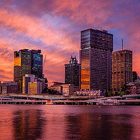 Buy canvas prints of Brisbane City Skyline at Sunset by John Frid