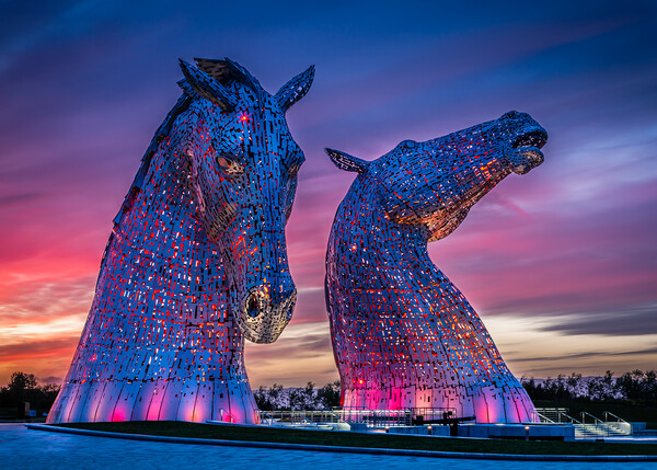The Kelpies at Sunset Picture Board by John Frid