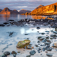 Buy canvas prints of The Cuillin Range at Sunset from Elgol Beach Isle of Skye by John Frid