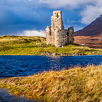 Buy canvas prints of The ruins of Ardvreck Castle on Loch Assynt by John Frid