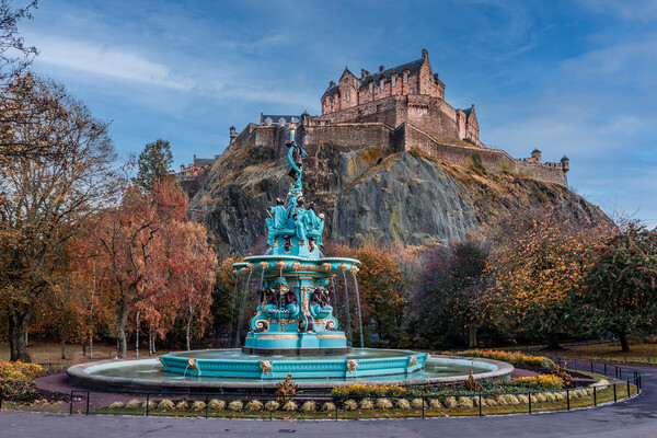 Ross Fountain and Edinburgh Castle Picture Board by John Frid