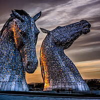 Buy canvas prints of Statues of the Kelpies at Sunset by John Frid