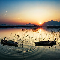 Buy canvas prints of Sunset on the Dong Mo lake by Quoc Thang Nguyen