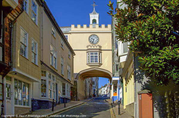 Totnes East Gate Arch and Clock Tower Picture Board by Paul F Prestidge
