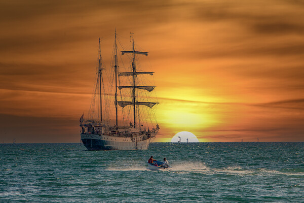 Majestic Sunrise on Board the Atlantis Tall Ship Picture Board by Paul F Prestidge