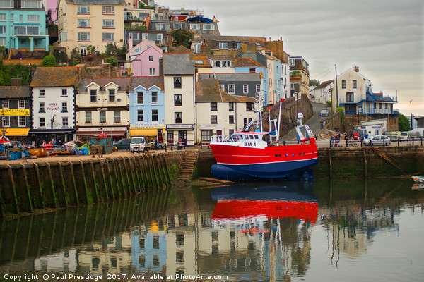 Brixham Harbour with Red Fishing Boat Picture Board by Paul F Prestidge