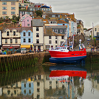 Buy canvas prints of Brixham Harbour with Red Fishing Boat by Paul F Prestidge