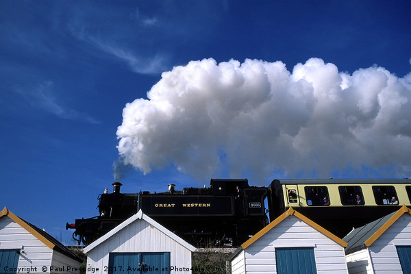 Steam Train over the Beach Huts Picture Board by Paul F Prestidge