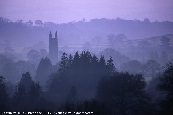 Widdecombe Church Through The Mist Picture Board by Paul F Prestidge