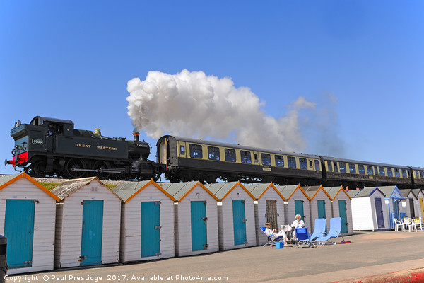 Steam Train & Beach Huts at Goodrington Beach Picture Board by Paul F Prestidge