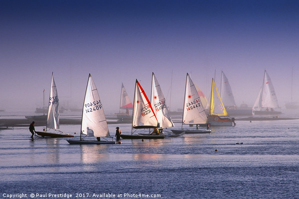 Dinghies in the Mist in the Exe Estuary Picture Board by Paul F Prestidge