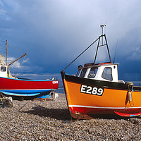 Buy canvas prints of Boats in Storm Lighting at Beer, Jurassic Coast, D by Paul F Prestidge