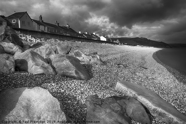 Stormy Skies at Beesands (Mono} Picture Board by Paul F Prestidge