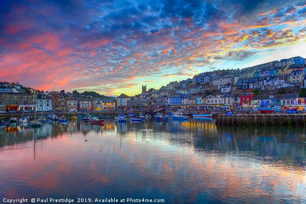 Pink Twilight Reflections in Brixham Harbour Picture Board by Paul F Prestidge