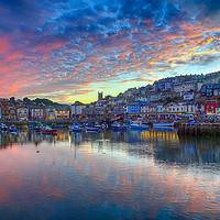 Buy canvas prints of Pink Twilight Reflections in Brixham Harbour by Paul F Prestidge