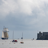Buy canvas prints of Dartmouth Castle and a Tall Ship by Paul F Prestidge