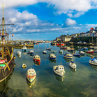 Buy canvas prints of Brixham Harbour with The Golden Hind by Paul F Prestidge