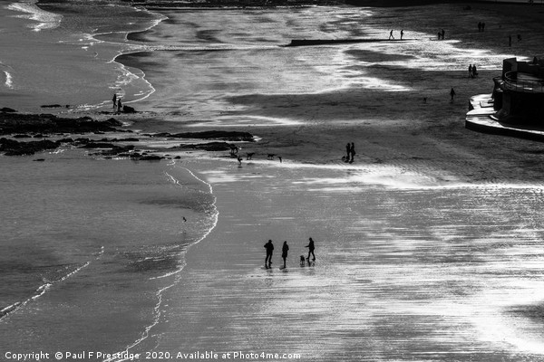 Low Tide at Goodrington Monochrome Picture Board by Paul F Prestidge
