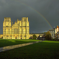 Buy canvas prints of Majestic Wells Cathedral in Stormy Splendor by Paul F Prestidge