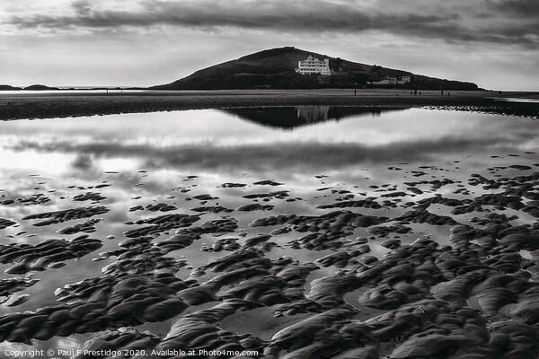 Burgh Island from Bigbury Beach Monochrome Picture Board by Paul F Prestidge