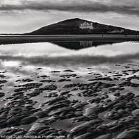 Buy canvas prints of Burgh Island from Bigbury Beach Monochrome by Paul F Prestidge