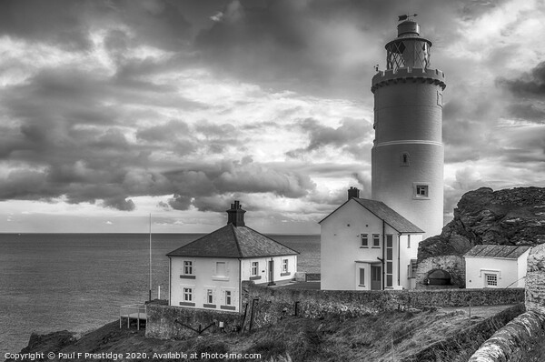 Start Point Lighthouse and Buildings Monochrome Picture Board by Paul F Prestidge