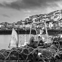 Buy canvas prints of Pots and Nets at Brixham Monochrome by Paul F Prestidge