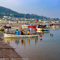Buy canvas prints of Teignmouth Town Beach with Rowers, Devon by Paul F Prestidge