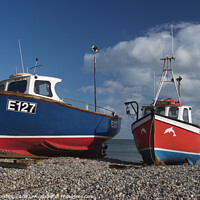 Buy canvas prints of Brightly Coloured Boats at Beer, Devon by Paul F Prestidge