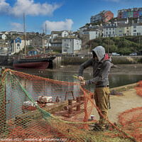 Buy canvas prints of Mending Nets at brixham Harbour by Paul F Prestidge