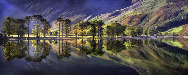 Summer Morning Reflections at Buttermere Framed Mounted Print by Dave Massey
