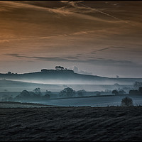 Buy canvas prints of Dawn mist near Minninglow Hill by Nick Lukey