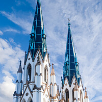 Buy canvas prints of Twin Steeples on White Church by Darryl Brooks