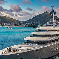 Buy canvas prints of Huge Luxury Private Yacht at Dusk by Darryl Brooks