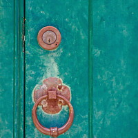 Buy canvas prints of Brass Lock and Knocker on Old Green Door by Darryl Brooks