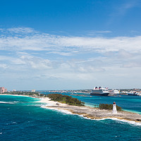 Buy canvas prints of Bahamas Lighthouse with Nassau and Resort in Backg by Darryl Brooks