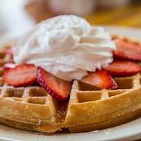 Buy canvas prints of Waffle Topped with Strawberries and Whipped Cream by Darryl Brooks
