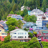 Buy canvas prints of Colorful Houses on Ketchikan Hillside by Darryl Brooks