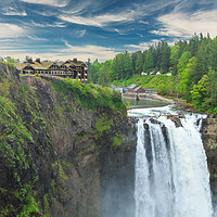 Buy canvas prints of Snoqualmie Falls with Dusky Blue Sky by Darryl Brooks