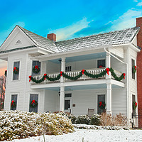 Buy canvas prints of White Two Story House Decorated for Christmas in S by Darryl Brooks