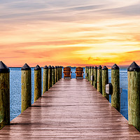 Buy canvas prints of Adirondack Chairs at End of Pier by Darryl Brooks
