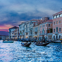 Buy canvas prints of Gondolas at Night by Darryl Brooks