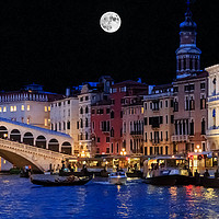 Buy canvas prints of Rialto Bridge and Canal at Night by Darryl Brooks